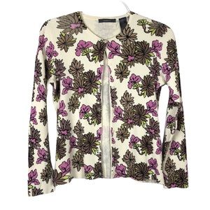 Vintage 90s Liz Claiborne Cream Flower Cardigan